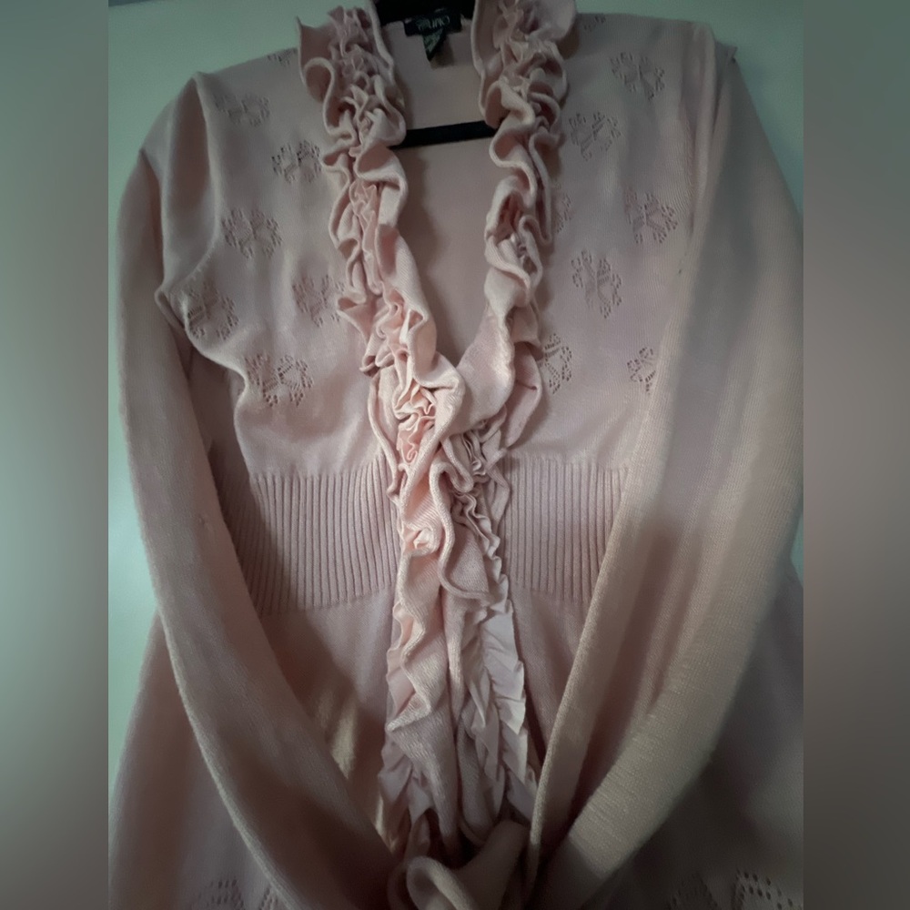 CUPIO Ruffled Knit Cardigan - Light Pink - Picture 5 of 7